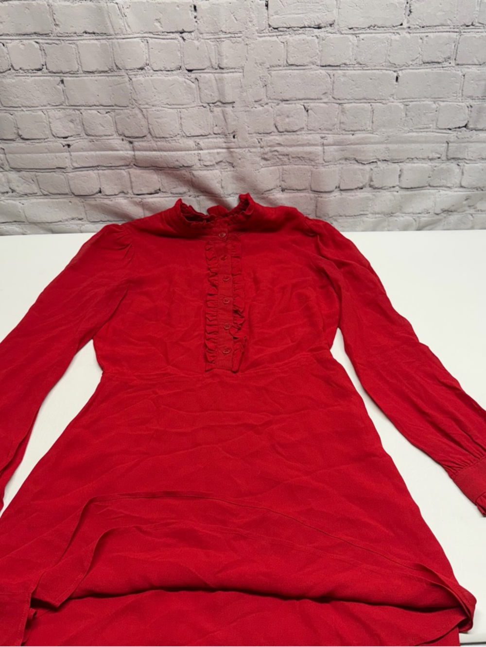 Reformation Mathilda Red Ruffle-Front Long Sleeve Mini Dress size 4 - Picture 8 of 8